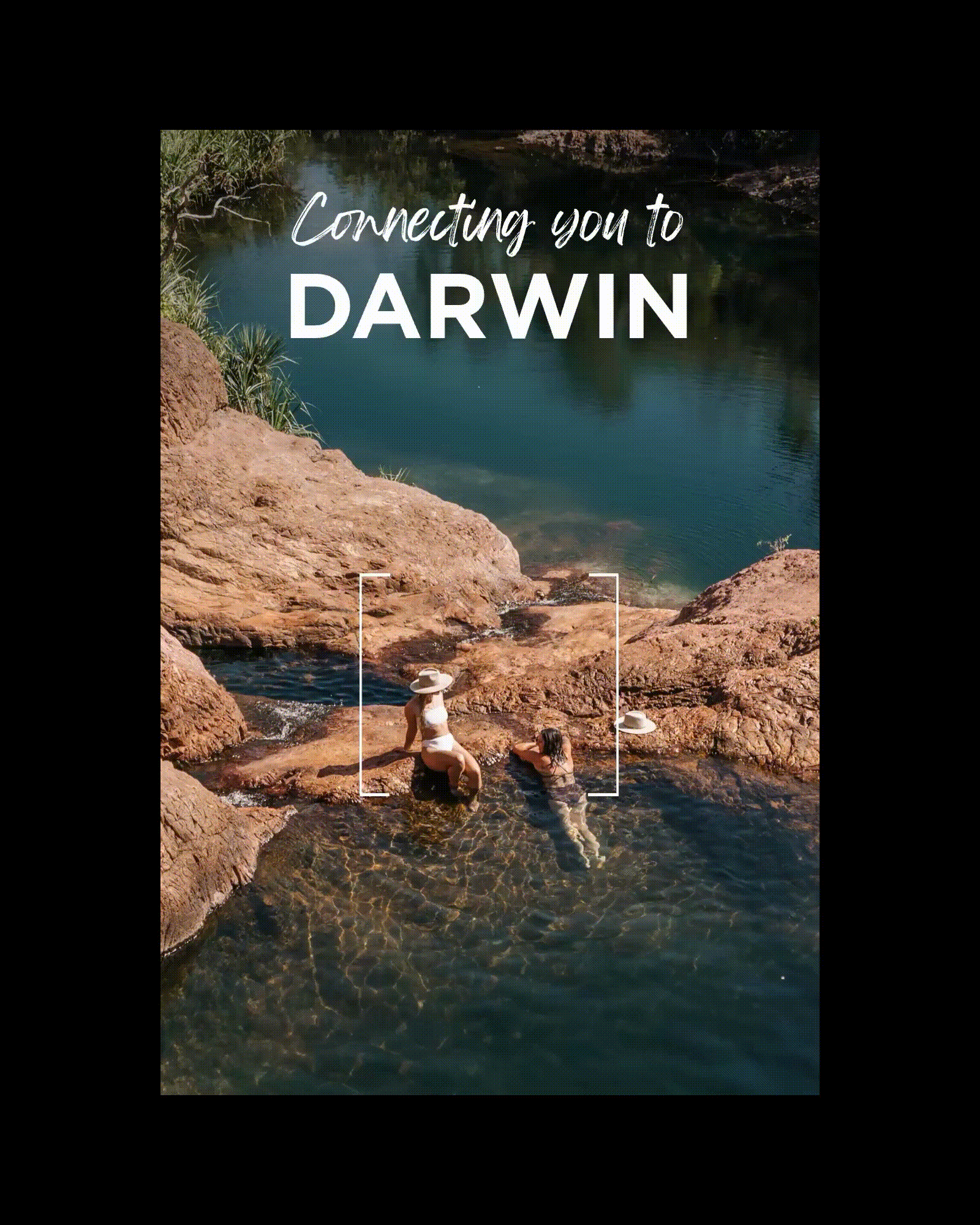 Nexus Airlines social media graphic reading 'Connecting you to Darwin' with tropical coastal landscape photography
