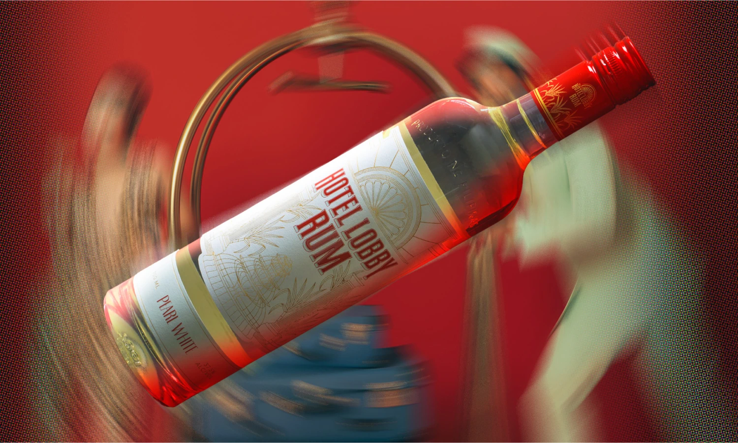 Hotel Lobby Rum bottle with motion blur effect on a red background