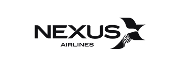 Nexus Airlines logo featuring the stylised bird in flight icon and the airline name on a dark background