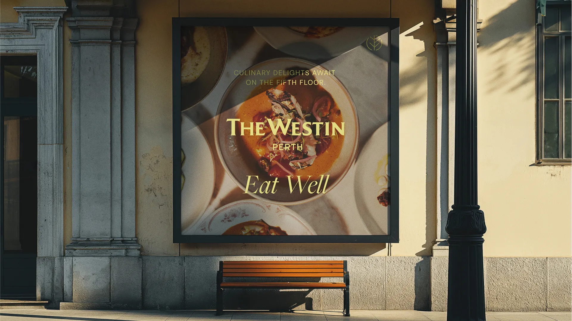 The Westin hotel branded 'Eat Well' framed poster displayed on an elegant wall