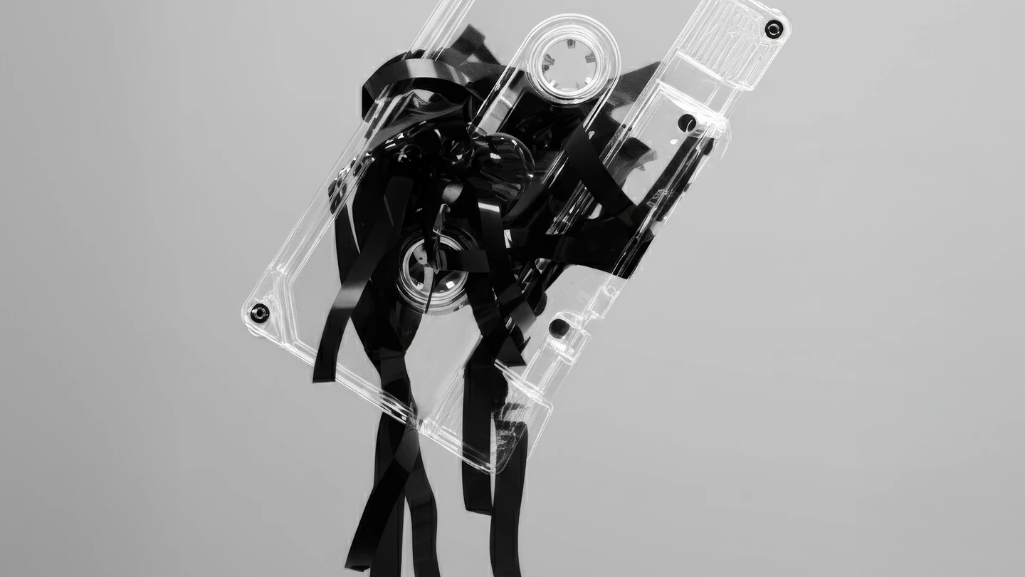 3D rendered mechanical robot figure holding an electric guitar