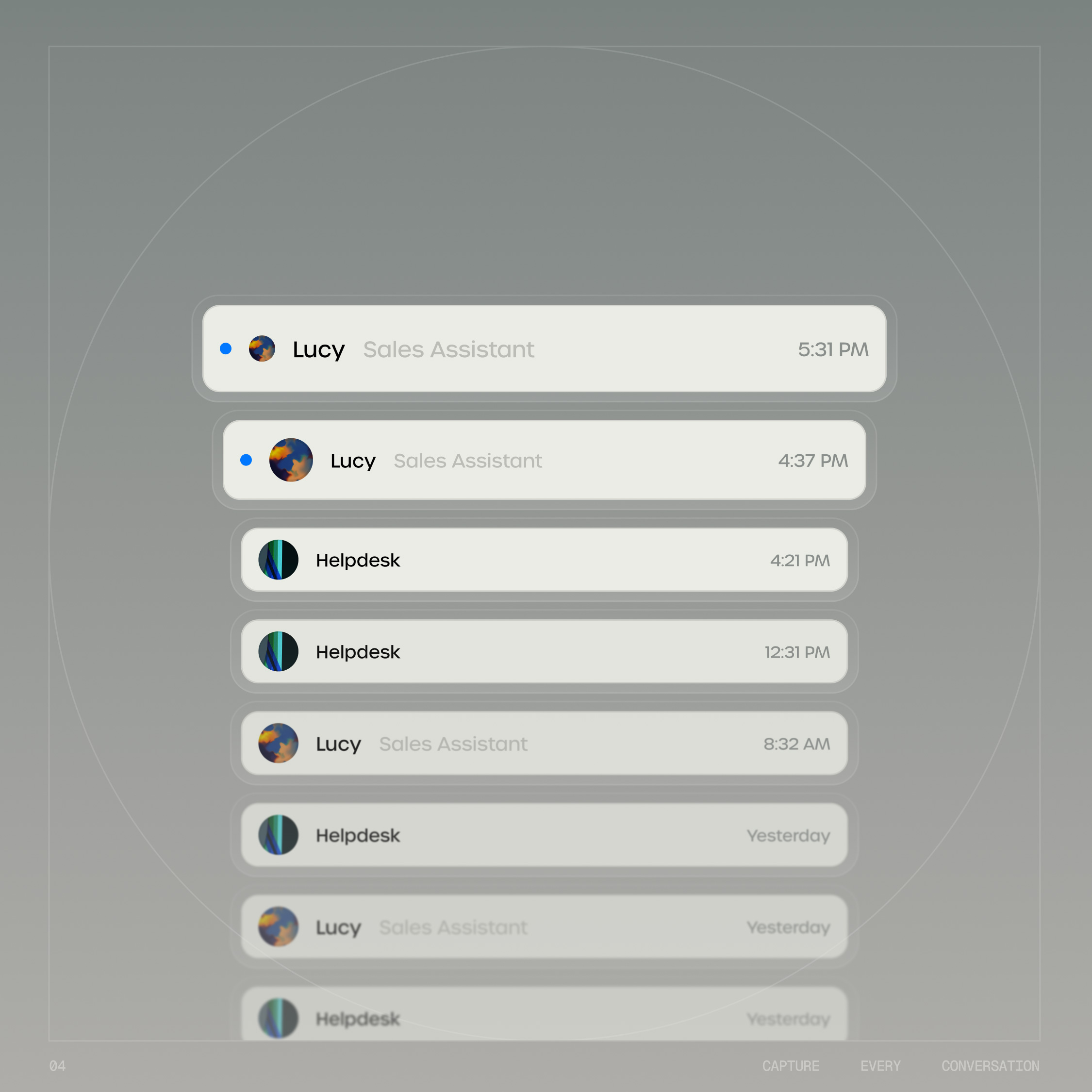 Screenshot of an AI chat history interface showing conversation threads
