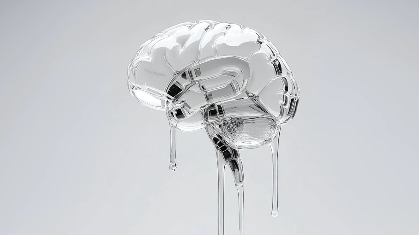 3D rendered transparent glass or crystal human brain on a neutral background