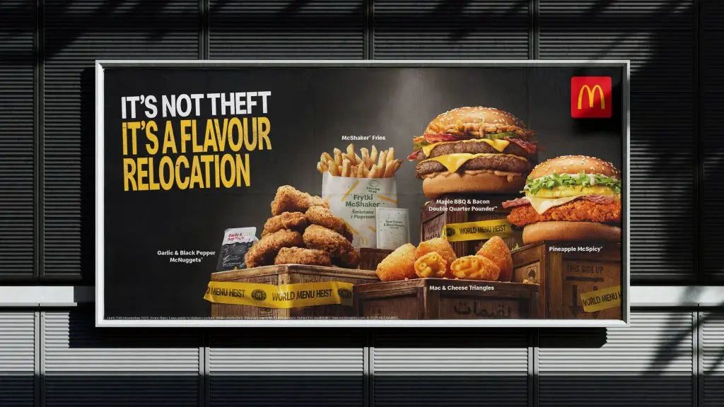 McDonald's outdoor billboard ad — 'It's not theft, it's a flavour relocation' with burger imagery