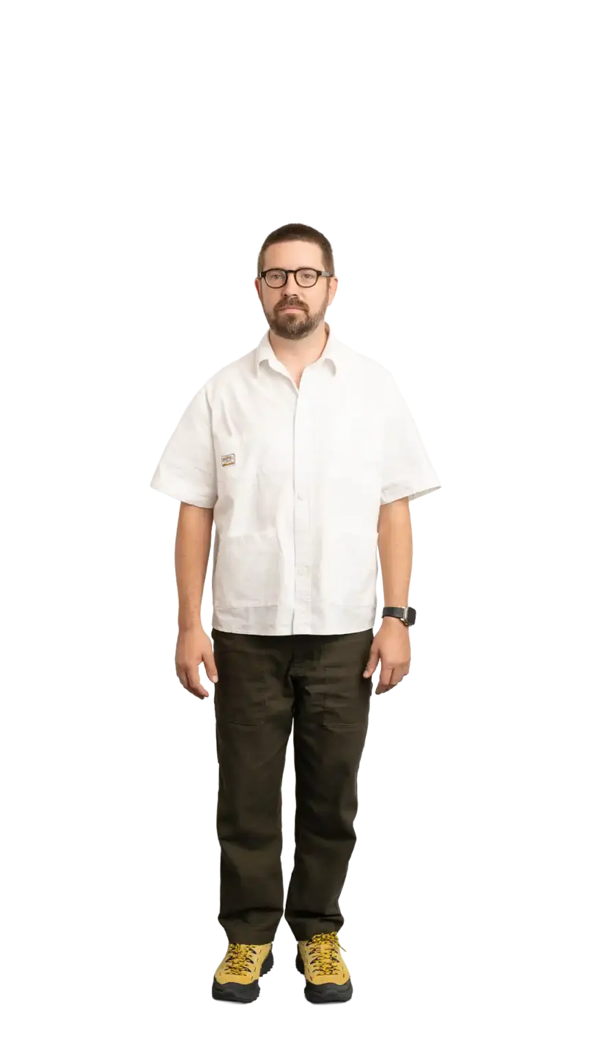 Clinton Sutherland, Creative Director at The Start, full-body portrait — looking straight ahead