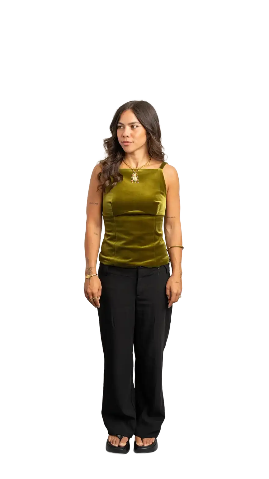 Crissy Foster, General Manager at The Start, full-body portrait — looking to the left