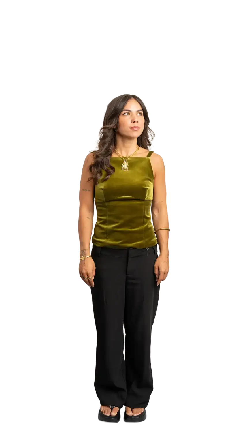Crissy Foster, General Manager at The Start, full-body portrait — looking up and to the right