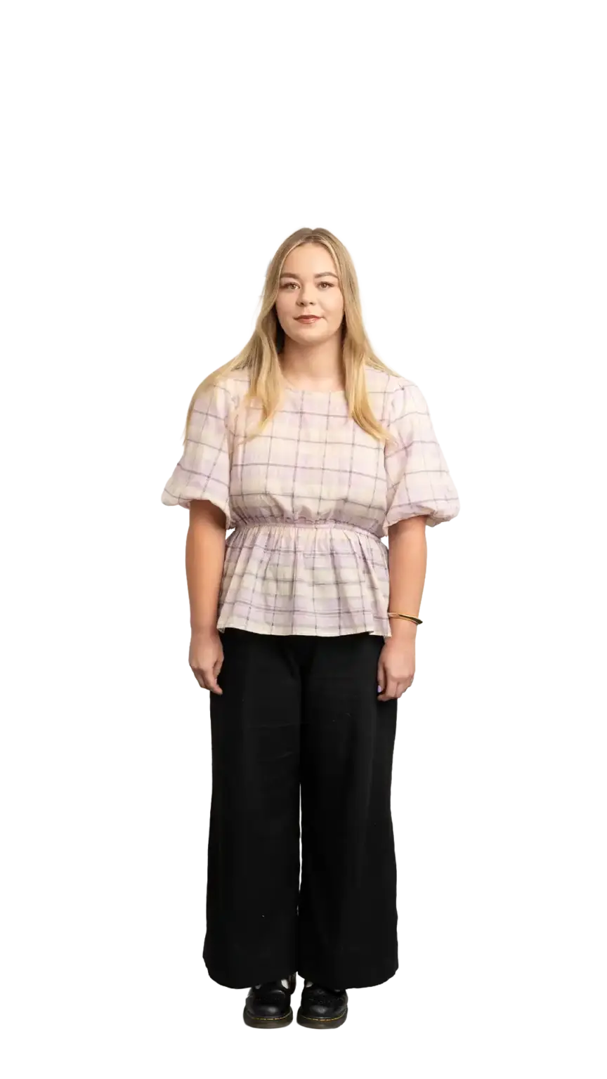 Indi Calvert, Creative Designer at The Start, full-body portrait — looking straight ahead