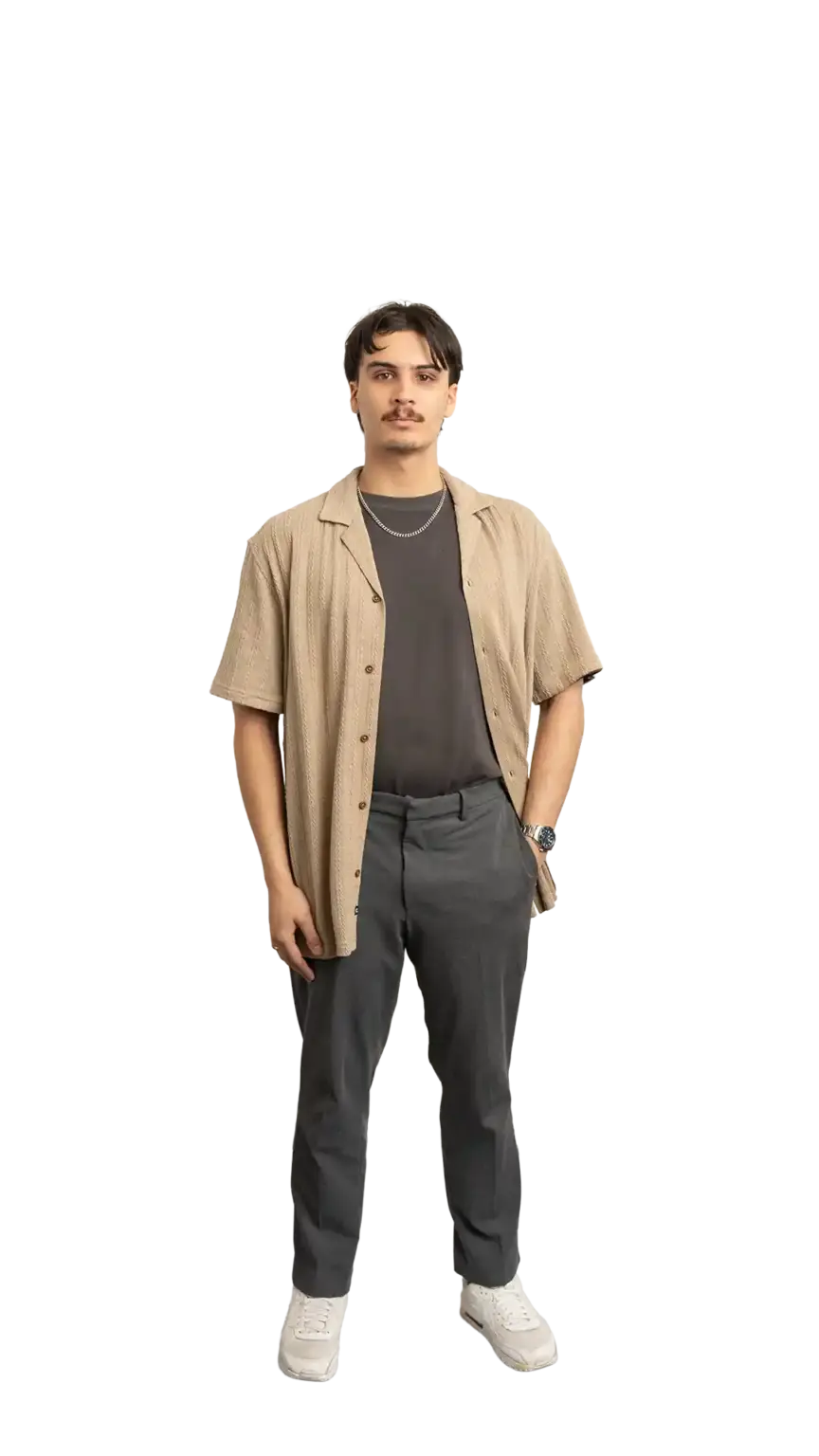 James Kang, Creative Developer at The Start, full-body portrait — looking straight ahead