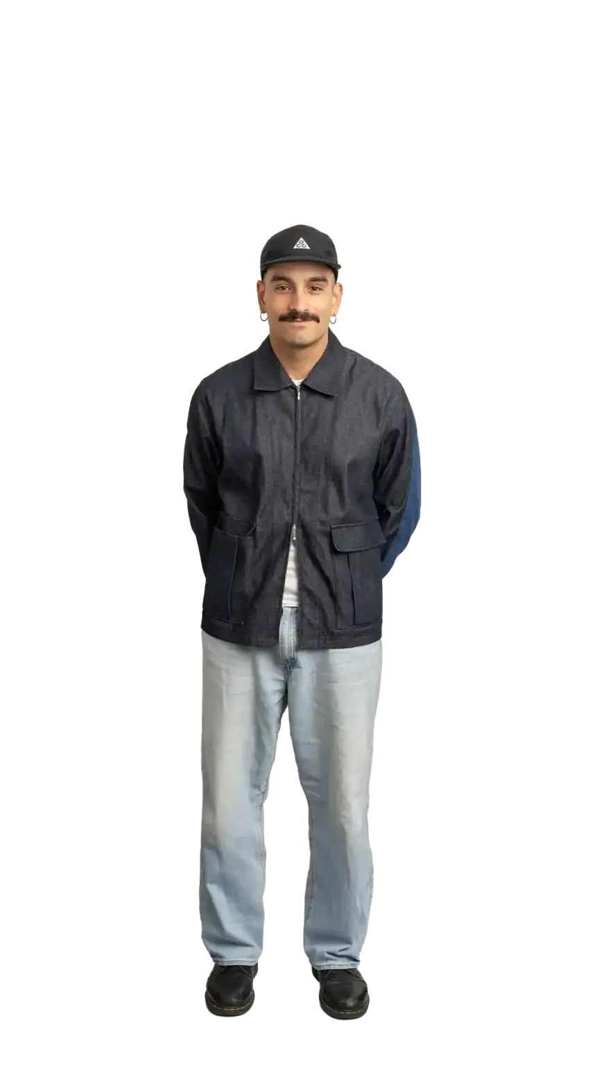 Jordan Nesic, Creative Designer at The Start, full-body portrait — looking straight ahead