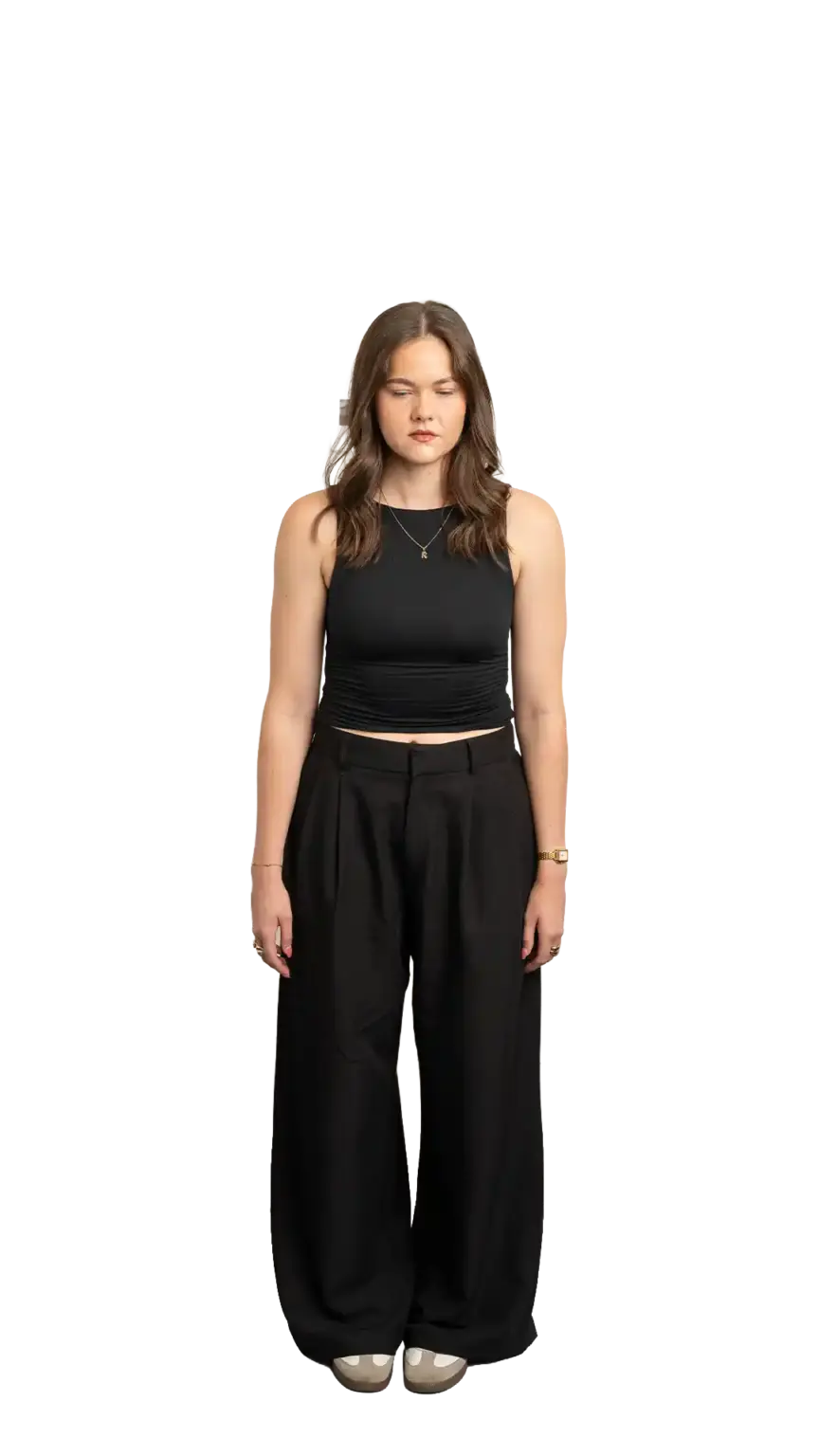 Rachel Clapp, Marketing Specialist at The Start, full-body portrait — looking straight down