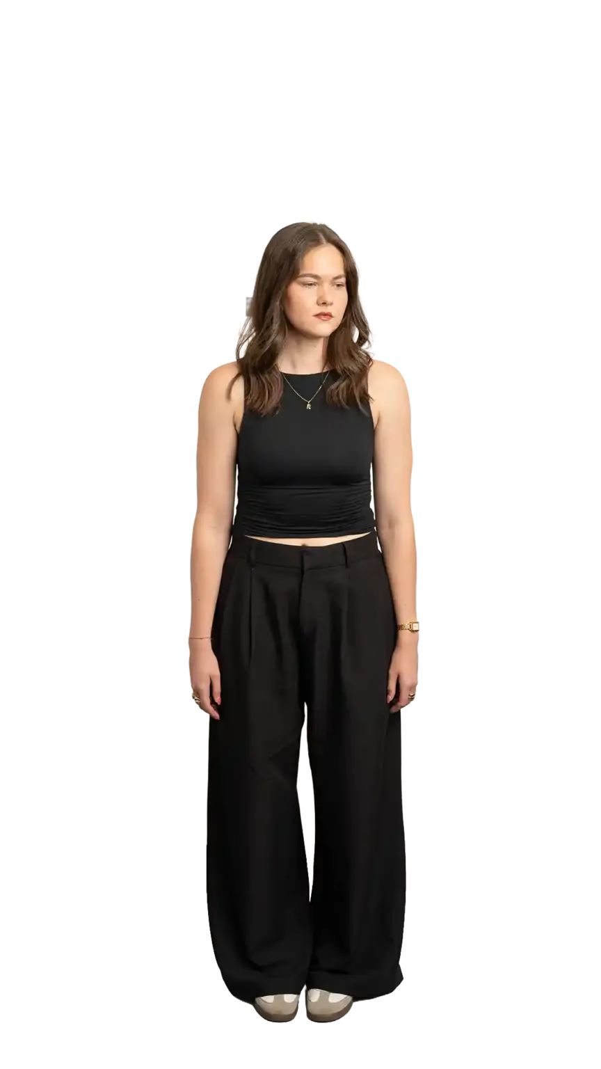 Rachel Clapp, Marketing Specialist at The Start, full-body portrait — looking down and to the right
