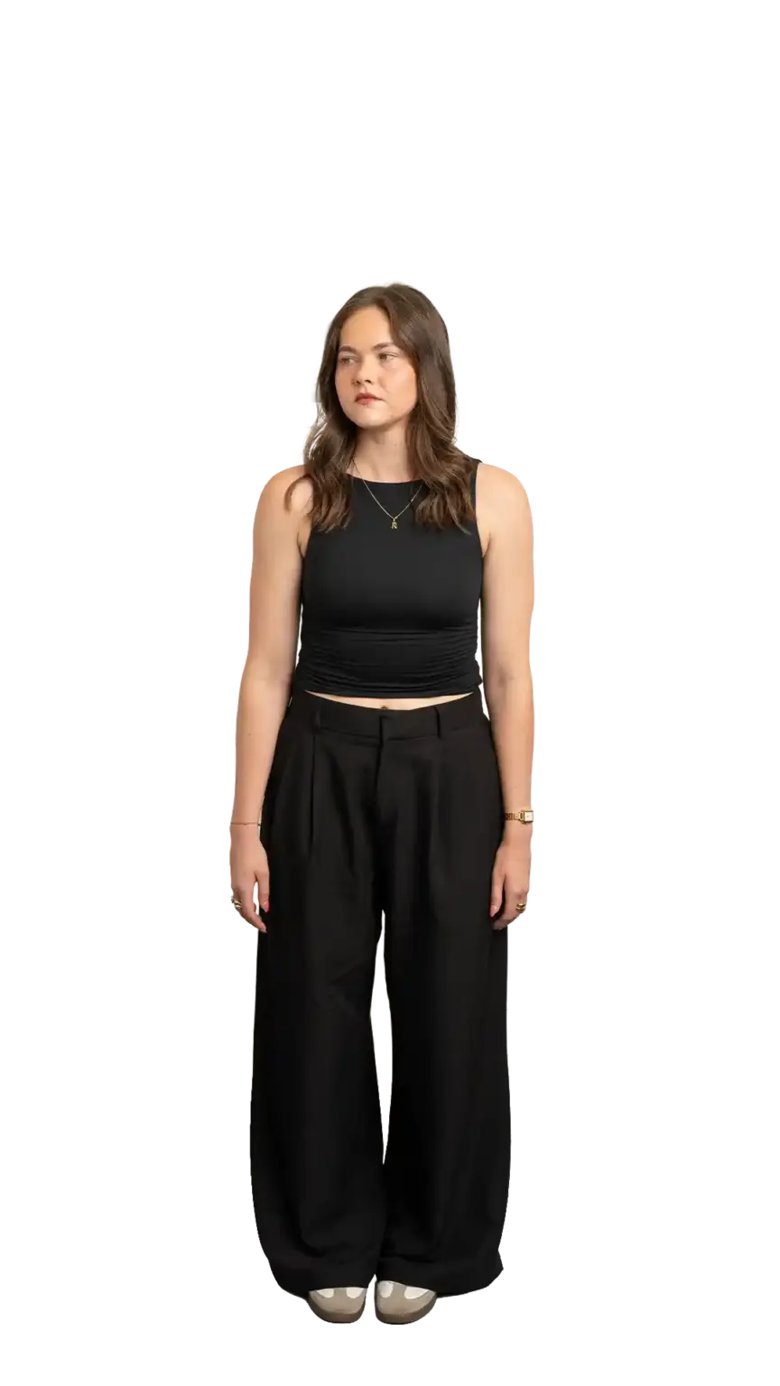 Rachel Clapp, Marketing Specialist at The Start, full-body portrait — looking to the left