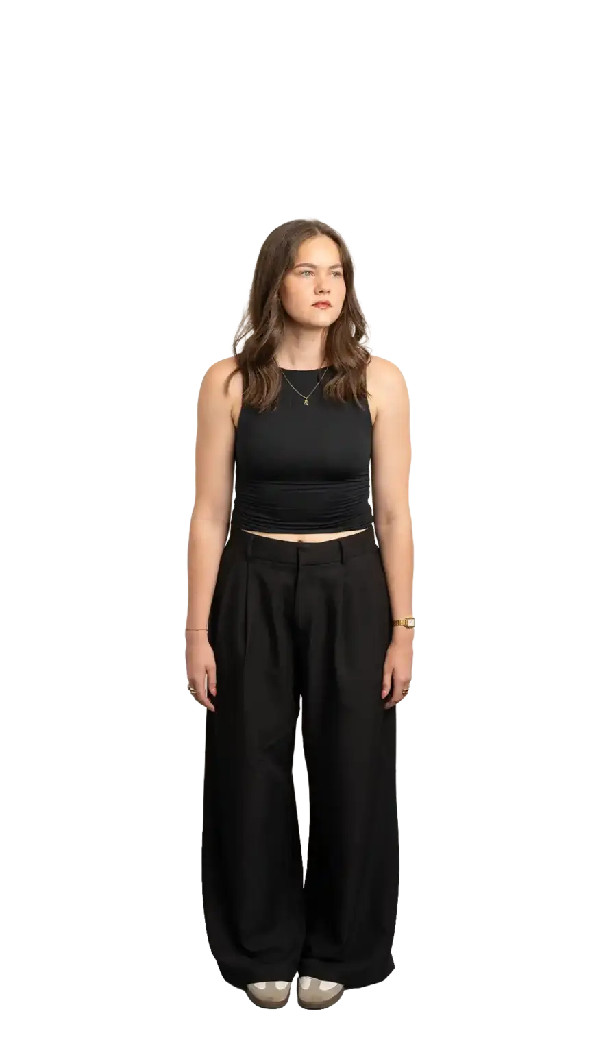 Rachel Clapp, Marketing Specialist at The Start, full-body portrait — looking to the right
